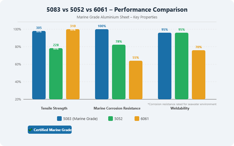 marine grade aluminium sheet 5083 vs 5052 vs 6061 performance comparison chart