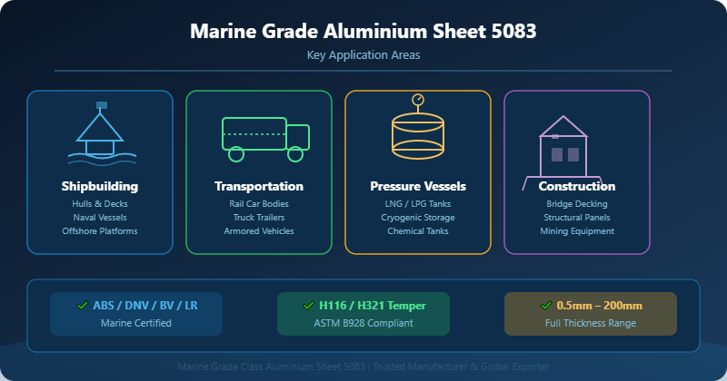 marine grade class aluminium sheet 5083 application areas shipbuilding transportation pressure vessel